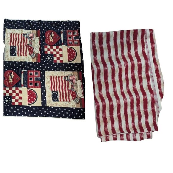 Patriotic fabric panel + coordinating fabric red white stripes Fabric Traditions - Picture 1 of 7